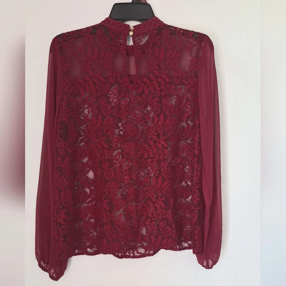 BOLD elements transparent Long-sleeved women's Blouse in Wine red Size M - Picture 2 of 9